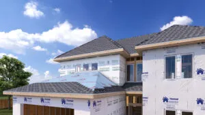 3D illustration of asphalt shingles on a residential home