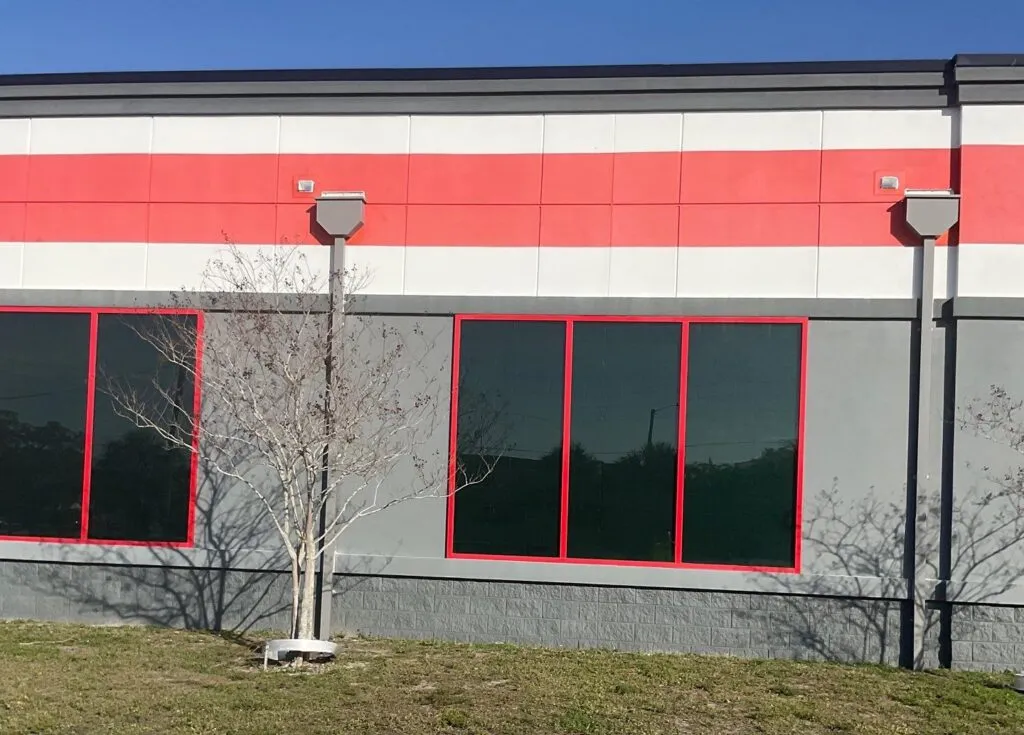 box gutters after install on the side of autozone